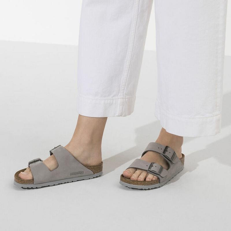 Birkenstock Soft Footbed Nubuck Læder Arizona Dame Grå | DK 463KOR